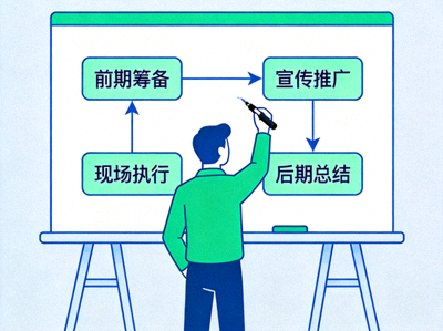 体育策划服务图标：策划人员在白板上绘制大型体育赛事活动流程图